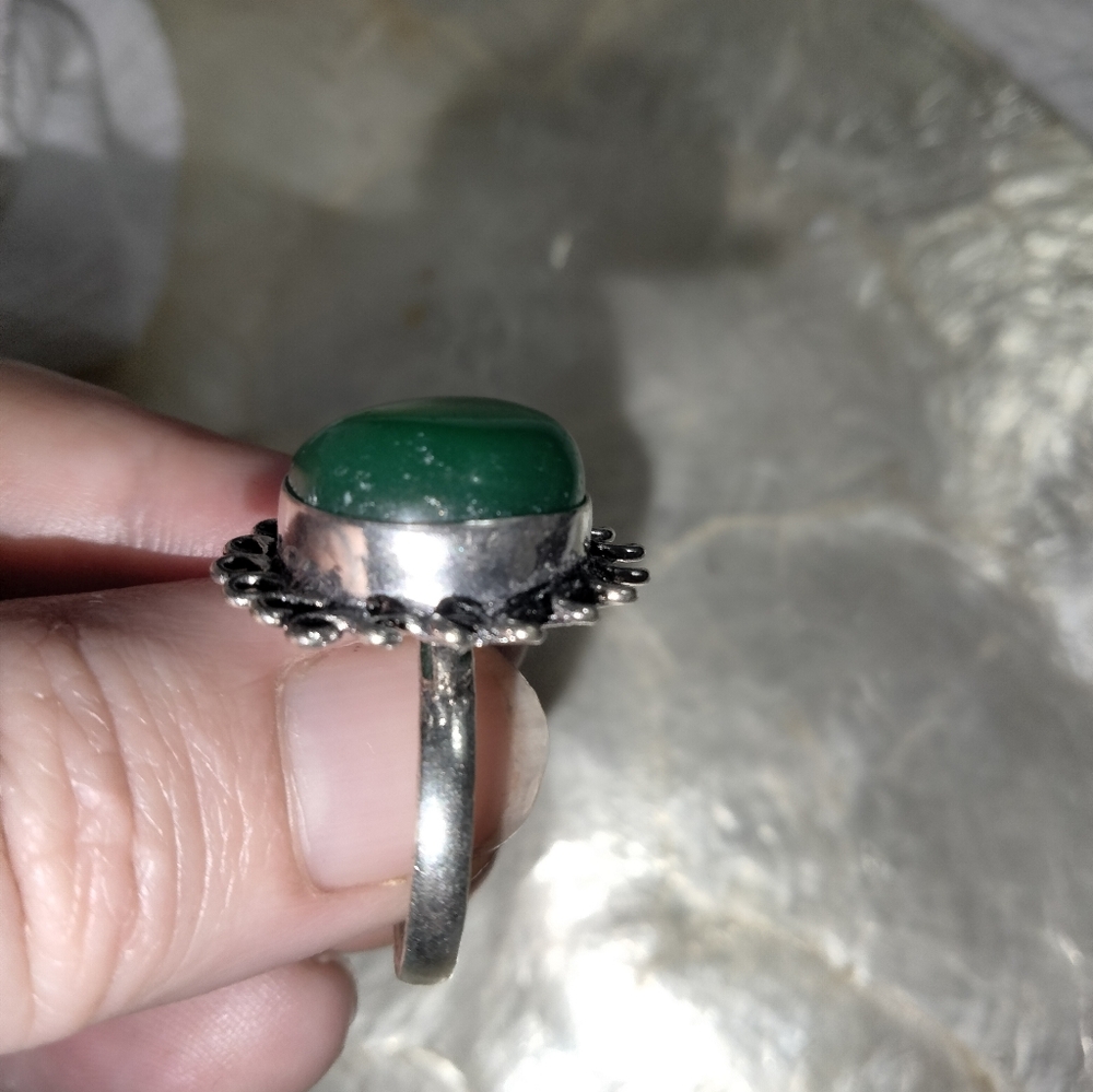 Stirling Silver Plated Genuine Green Onyx Ring - Picture 5 of 6